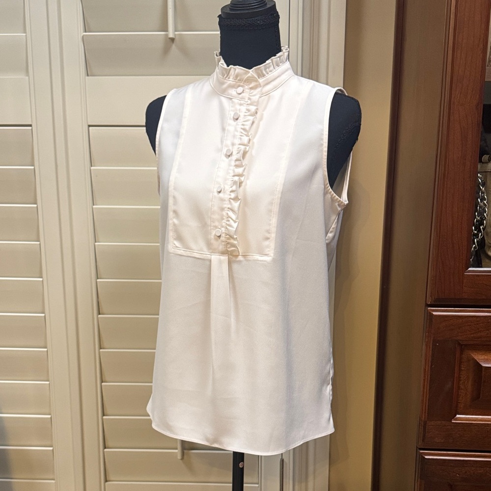 J. Crew Ivory Ruffle Front Sleeveless Cream Blouse